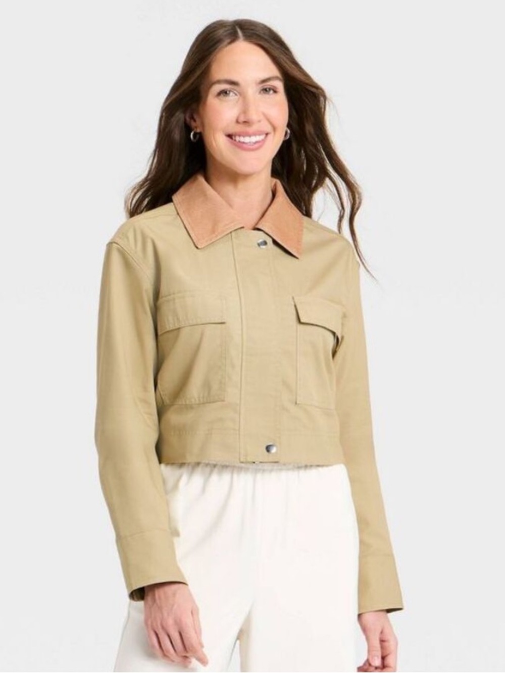 A New Day Translational Cropped Utility Jacket w/ Corduroy Collar Sz Large NWT